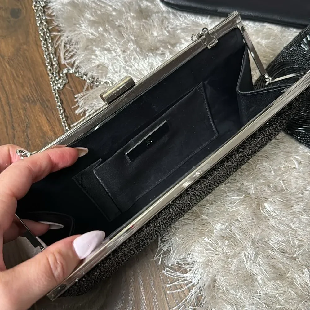 (3) Black Sequin Pouch Clutch Shoulder Evening Purses - Picture 3 of 7